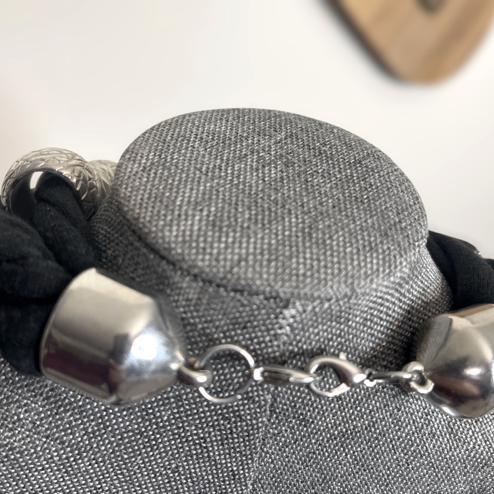 Bold Silver and Black Statement Jeweled Necklace - Picture 5 of 5